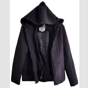 Larry Levine Sport Women's Small Black Quilted Hooded Zippered Jacket